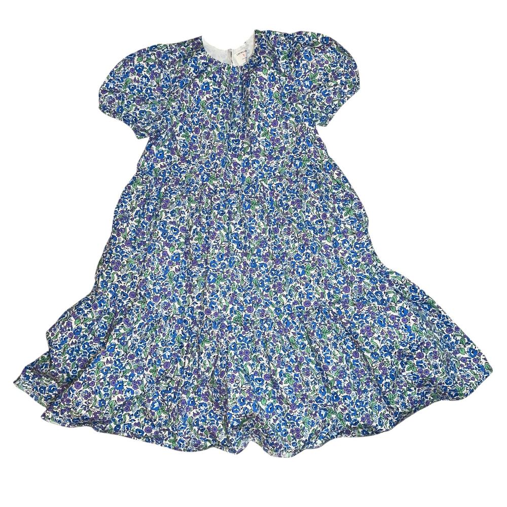 J . Crew Crew Cut floral blue Girls' tiered puff-sleeve cotton dress size 10